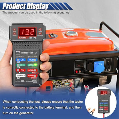 12V Car Battery Tester, Car Alternator Charging System Analyzer | Car Voltmeter Analyzer with LCD Screen & Indication, Fast Response Digital Battery Load Monitor Indicator for Vehicles