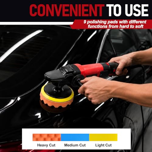 AOBEN 1600W Rotary Buffer Polisher,7 Inch/6 Inch Car polisher with 6 Variable Speed,Detachable Handle for Car Detailing - size: AT3501D-1