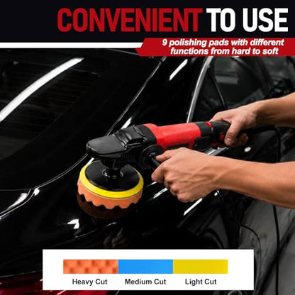 AOBEN 1600W Rotary Buffer Polisher,7 Inch/6 Inch Car polisher with 6 Variable Speed,Detachable Handle for Car Detailing - size: AT3501D-1