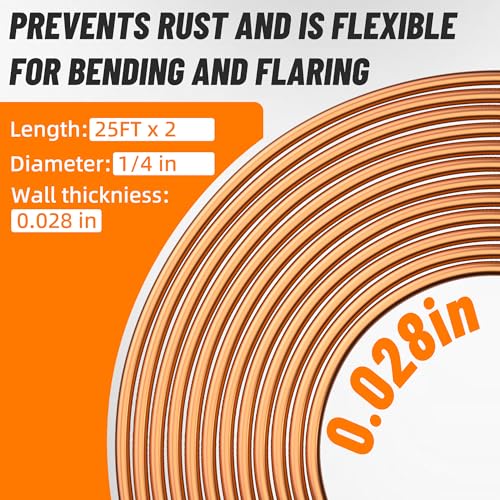 1/4" Brake Line Repair Kit, Double & Single Brake Line Flaring Tool Kit + 2 Set 25ft 1/4 Inch Brake Line with 80 Pcs Fittings(6 Unions Included) + Brake Line Bender - size: 1/4"