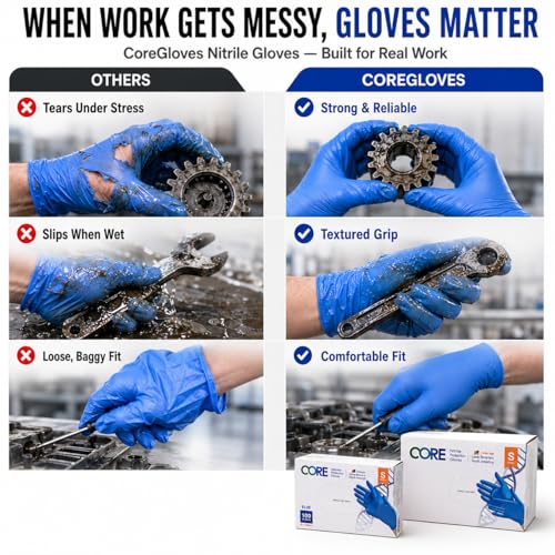 CoreGloves Gloves Disposable Latex Free Powder Free, Nitrile Gloves, Work, Food grade, Cleaning, Mechanic, Tattoo, Lab, auto - size: Small, style: Standard • 1000 Gloves