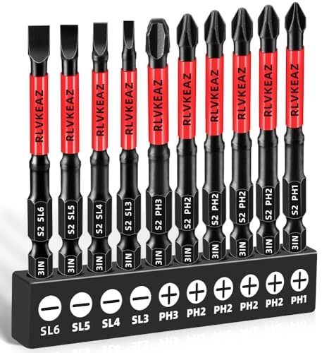 10-PCS 3" Long Magnetic Screwdriver Bits Set: Phillips Bits #1/#2/#3 & Slotted Head - S2 Alloy Steel, 1/4" Hex Shank for Impact Driver, Power Drill - Pro & DIY - style: 3'' slotted phillips bit 10pcs