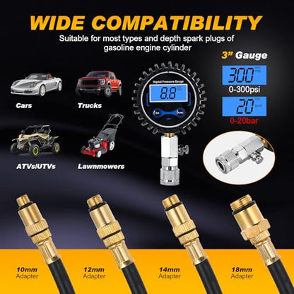 Nilight Compression Tester Kit, Digital Compression Gauge 0-250PSI Automotive Tool for Petrol Gasoline Engine Cylinder Compression Test with Adapter & Hose - color: Digital
