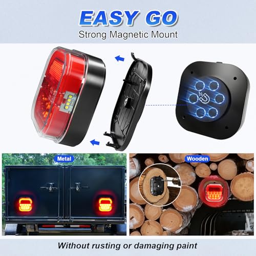 Agrieyes Halo Wireless Trailer Lights, 2 Mounting Options Magnetic Trailer Light for Towing, Portable LED Tow Lights Kit for Trucks, Boat, RV - color: Bright Red