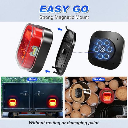 Agrieyes Halo Wireless Trailer Lights, 2 Mounting Options Magnetic Trailer Light for Towing, Portable LED Tow Lights Kit for Trucks, Boat, RV - color: Bright Red