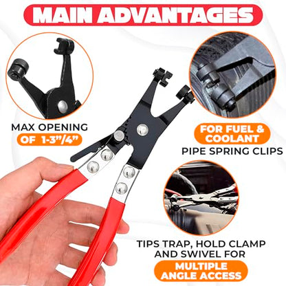 Radiator Hose Clamp Pliers Automotive - Hose Pliers Automotive Clip Removal Tool with Locking Mechanism - Carbon Steel Spring Clamp Tool for Car Repair, Plumbing and Removal of Clamps - color: Black & Red Hose Clamp Pliers