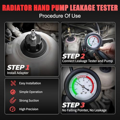 JIFETOR Radiator Pressure Leak Tester Coolant Vacuum Refill Tool 28PCS Kit | Universal Automotive Water Tank Leakage Test Detector & Cooling System Pneumatic Purge Coolant Change Set 21PCS Adapter Caps - color: Red Case