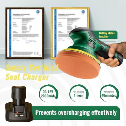 BATOCA S3 Cordless Car Buffer Polisher - 2pcs 2.0Ah 11.1V Lithium-ion Rechargeable Battery Powered Brushless Polisher with 6 Variable Speed, DA Orbital Buffer for Car Detailing, Polishing, Waxing - size: Small