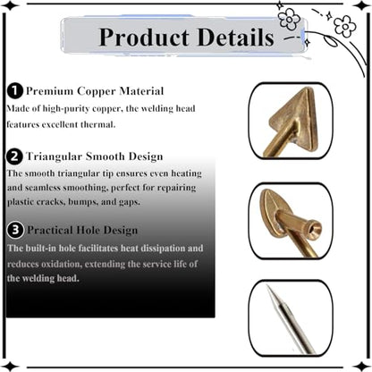 4 Pcs Copper Plastic Welding Tips for Soldering Iron, Replacement Triangular Trowel Smoothing Head Kit, Plastic Welder Tips Repair Tool for Car Bumper, Kayak, Dashboard