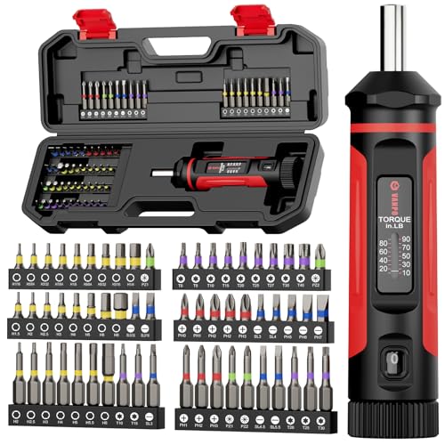 VANPO Torque Screwdriver 10-90 in-lb, 1/4" Drive Precision Driver Set | Inch Pounds Torque Wrench, 60 S2 Steel Bits for Gunsmithing, Bike Repair, Scope Mounting, Maintenance, DIY - size: 10-90In-lb