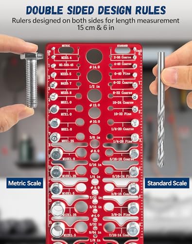 57 Nut and Bolt Thread Checker - Thread Checker Standard and Metric Bolt and Nut Identifier Gauge 21 Standard & 17 Metric & 19 Drill Gauges Thread Gauge Screw Size and Thread Gauge Inch & Metric