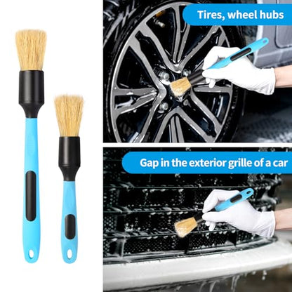 Car Detailing Brush Set - Covers Large Area Inside or Outside Vehicles | Removable Brush Heads、Blue Handles、Ultra Soft Bristles、Handle XL Brush、Ultra Soft Detailing Brush