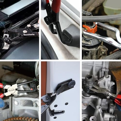 Toolwiz 6 pcs Fuel Line Pliers Set, for Automotive Repair with Storage Bag | Hose Clamp Plier, Panel Removal Tool, Hose Removal Plier, 30 Degree Push Pin Pliers, 2 pc 9" Electrical Disconnect Tool - style: 6 Pack