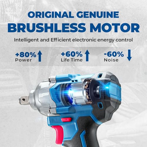 Dong Cheng 20V Brushless Impact Wrench, Max Torque 503 ft-lbs (682 N.m), 1/2 inch with 3 Mode Speed, 2400 RPM Cordless Impact Gun, Bare Tool - style: Bare Tool