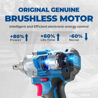 Dong Cheng 20V Brushless Impact Wrench, Max Torque 503 ft-lbs (682 N.m), 1/2 inch with 3 Mode Speed, 2400 RPM Cordless Impact Gun, Bare Tool - style: Bare Tool