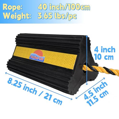 Goshen Sun-Heavy Duty Rubber Wheel Chocks with Reflective Strips,2 Pieces(8.25x4.5x4 Inch),All-Weather, Non-Slip,Wear-Resistant & Portable Parking Security for Airplan, RV, Trailer (1-Pair, Yellow) - color: 1-Pair Yellow