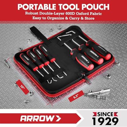 Arrow 7-Piece Hook and Pick Set, Long & Mini Precision Pick Tool Set | With Storage Bag, For Automotive Mechanic, O-Ring Removal Tool, Oil Seal, Gasket Puller, Hose Puller Picks
