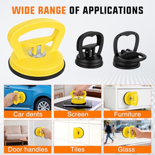 GOOACC Car Dent Puller 3 Pack Yellow Black Powerful Suction Cup Puller with Handle Lifter Large & Small Pullers Paintless Dent Repair Tool Kit for Car Body Fridge Glass Tiles Screen Object Moving - color: Yellow+Black