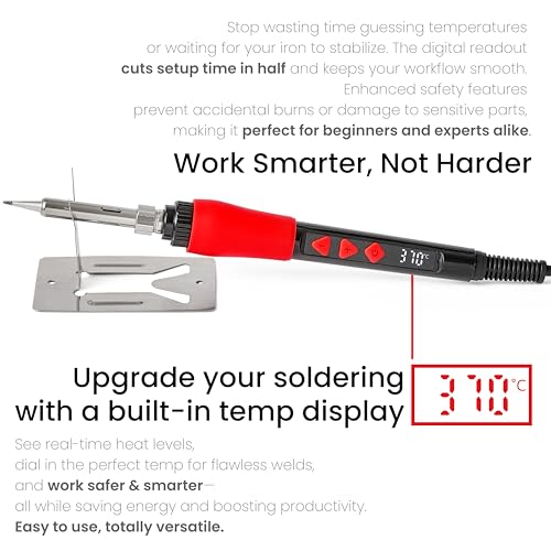 Soldering Iron Kit, 60W Digital LED Display Solder Pen, 5-in-1 Fast Heating with Solder Wire, Flux Rosin Paste, Mini Stand, Sponge for Electronics Repair Hobby DIY 120V US Plug from Plusivo - color: Digital Soldering Iron Kit 7