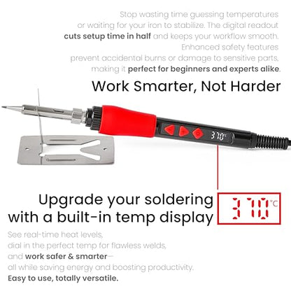 Soldering Iron Kit, 60W Digital LED Display Solder Pen, 5-in-1 Fast Heating with Solder Wire, Flux Rosin Paste, Mini Stand, Sponge for Electronics Repair Hobby DIY 120V US Plug from Plusivo - color: Digital Soldering Iron Kit 7