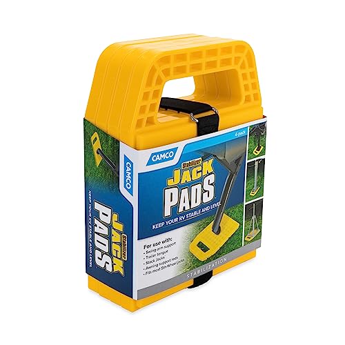 Camco RV Stabilizing Jack Pads - Features Interlocking Design & Includes Handy Strap for RV Storage and Organization - Molded of Strong UV Stabilized Polypropylene - (44595), 4 Count (Pack of 4) - size: 6.2-Inch x 6.2-Inch (Pack of 4), style: Pack of 4