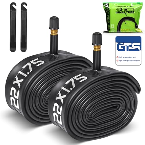 2 Pack Bike Tube 12"/14"/16"/18"/ 20"/ 22"/24"/ 26"/27.5"/28"/29" | 1.75/1.95/2.10/2.125 Bicycle Tube with 2 Tire Levers, 32mm AV Schrader Valve, Butyl Rubber Inner Tube for Kids/Road/MTB Bike - style: 22" X 1.75/2.125 (2pack)