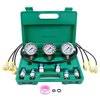 Hydraulic Pressure Test Kit, 3 Pressure Gauges 25Mpa/40Mpa/60Mpa 6 Test Couplings 3 Test Hoses 1 Storage Case Diagnosis Tester Gauge Set for Excavator Construction Machinery Upgraded Version - size: Green 3 Gauges 6 Couplings