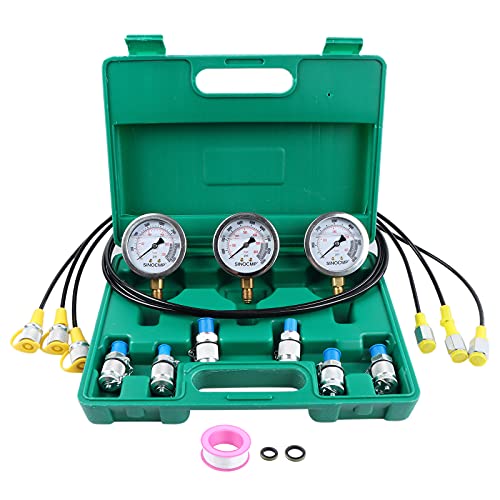 Hydraulic Pressure Test Kit, 3 Pressure Gauges 25Mpa/40Mpa/60Mpa 6 Test Couplings 3 Test Hoses 1 Storage Case Diagnosis Tester Gauge Set for Excavator Construction Machinery Upgraded Version - size: Green 3 Gauges 6 Couplings