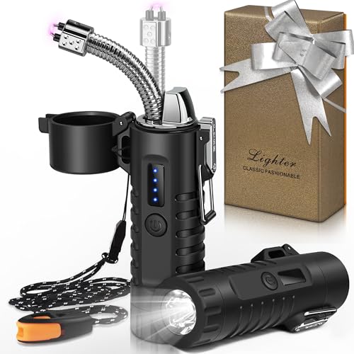 Lafagiet Electric Lighter, USB C Rechargeable, with LED Battery Display, Flashlight, 360° Flexible extendable Arc Lighters for Candle, Camping, Outdoor Adventure - color: F51-black