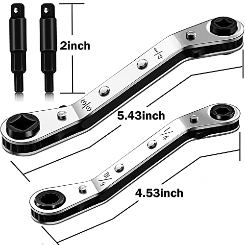 Hvac Service Wrench Tools:3/16” to 3/8” 5/16'' x 1/4''Air Conditioner Valve Ratchet Wrench with 2 Hexagon Bit Adapter Kit for Air Refrigeration and Equipment Repair Tools Clearance - style: 2 Wrench + 2 Hexagon Bit