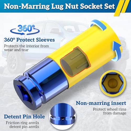 Impact Lug Nut Socket,8 Pieces Thin Wall Impact Sockets | Non-Marring Impact Socket Set,1/2 Deep Wheel Protector Metric 15 17 19 21 22 MM & SAE 13/16 7/8 in.Cr-Mo Steel