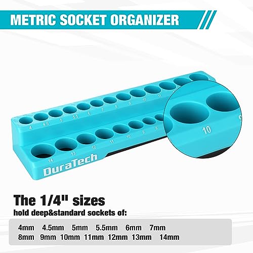 DURATECH Magnetic Socket Organizer, 1/4" Metric Socket Tray Holds 26 Pieces Standard & Deep Size Sockets, Magnetic Sockets Holder(Socket Not Included) - size: 1/4" DR, Metric