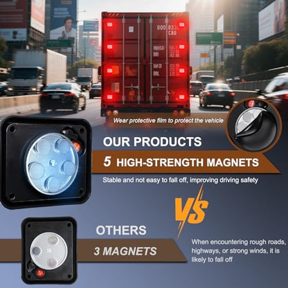 2PCS Magnetic Red Strobe Lights, Emergency Flashing Hazard Lights for Trucks Cars Vehicles, Safety Caution Beacon Rechargeable Battery Powered Wireless Warning 12 Led Light - color: Red