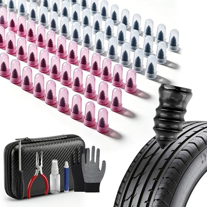 60 PCS Tire Repair Rubber Nails Kit, Vacuum Tire Screw Plugs, Fast Self-Service Tire Repair Tool for Car, Truck, Motorcycle, Bike, Tractor Puncture Repair Kit (Screwdriver Included)