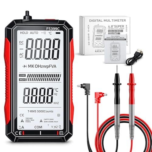 FS899L Smart Digital Multimeter, USB Rechargeable 6000 Counts True RMS Tester with 5" Large Color Screen, Auto-Ranging Voltmeter for Home, Automotive & Industrial Electrical Repair (FS899C) - color: FS899C