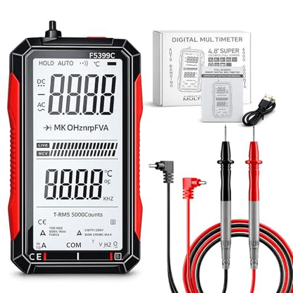 FS899L Smart Digital Multimeter, USB Rechargeable 6000 Counts True RMS Tester with 5" Large Color Screen, Auto-Ranging Voltmeter for Home, Automotive & Industrial Electrical Repair (FS899C) - color: FS899C