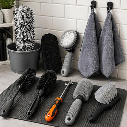 YOUlDIANZI 15Pcs Wheel Brush Kit for Cleaning Wheel and Tire, Wheel and Rim Brush, Car Detailing Brushes, Tire Brush, Bendable & Durable Car Wheel Rim Cleaner Brush Set,Car Cleaning Brush Supplies Kit