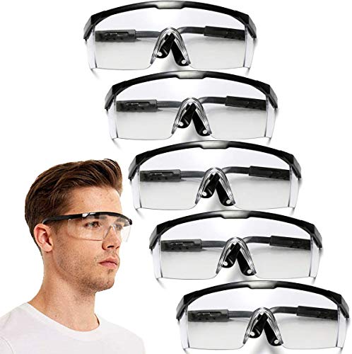 Safety Glasses, 5PCS Adjustable Wide-Vision Protective Glasses, Lightweight Fog-Proof Safety Goggles - color: Black