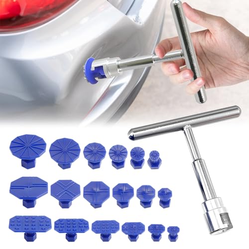 Huli 18 PCS Car Dent Puller Kit, Paintless Dent Repair Tools for Car Body | Dent Remover Kit with T Slide Hammer,Universal Portable Car Tools for Most Cars SUVs