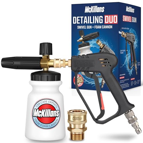 McKillans Pressure Washer Gun with Swivel & Foam Cannon Wide Mouth & M22-14mm Adapter - Adjustable Thick Foam - Power Washer Gun - 3/8" Male Plug & 1/4” Quick Connector Coupler - color: Swivel Gun & Foam Cannon