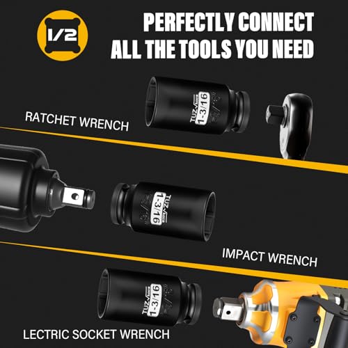 1/2 Inch Drive 1-3/16 Inch Deep SAE 6 Point CR-MO Impact Socket | Radius Corner Design,Square Chamfered Opening,Axle Nut Impact Grade Socket for Easy Removal - size: 1/2” Drive 1-3/16 Deep, style: 1/2" Drive Deep Socket