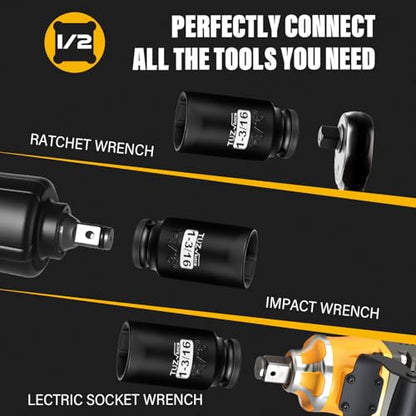 1/2 Inch Drive 1-3/16 Inch Deep SAE 6 Point CR-MO Impact Socket | Radius Corner Design,Square Chamfered Opening,Axle Nut Impact Grade Socket for Easy Removal - size: 1/2” Drive 1-3/16 Deep, style: 1/2" Drive Deep Socket
