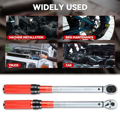 Auto Dynasty 3/8 Inch Dual-Scale Reversible Ratchet Wrench Set 10-100ft.lb/13.6-135.6 n.m with Quick Release and Accurate Torque Control - Perfect for Cars, Bikes, and Machinery Maintenance - size: 3/8 Inch-100ft.lb