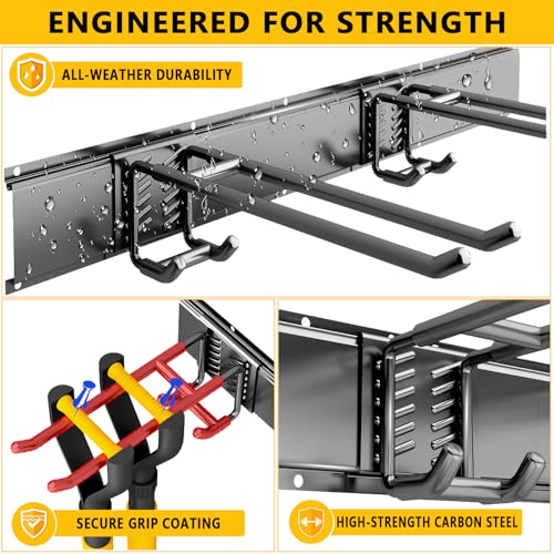 Garage Tool Organizer Wall Mount, Heavy-Duty Garage Storage System and Garden Tool Organizer with Adjustable Hooks for Shovel, Snowboard, Yard Tools and Shed (64"-10hooks) - size: 64"-10hooks