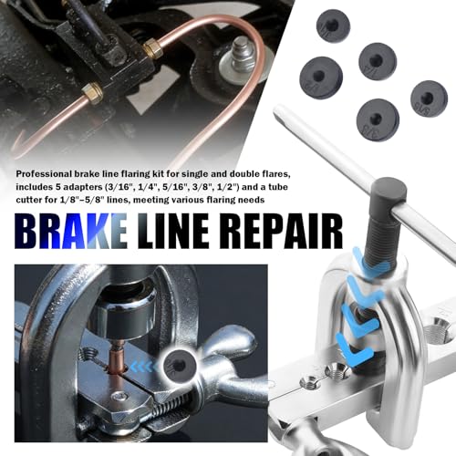 25Ft 1/4 & 3/16 Brake Line Kit,Copper Plated Brake Line Repair Kit Includes Single/Double Brakes Lines Flaring Tool Kits & 32 Inverted Fittings,Professional Brakes Lines Flare Tool Kits