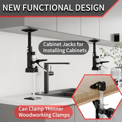 2 Pack Cabinet Jacks, 3rd Hand Support System with 360 LBS Capacity, Adjustable 0 to 23.6 inches for Multifunctional Furniture Lifter Jacks for Wall Tile Height Adjuster Handheld Tool - color: Black-DBQ