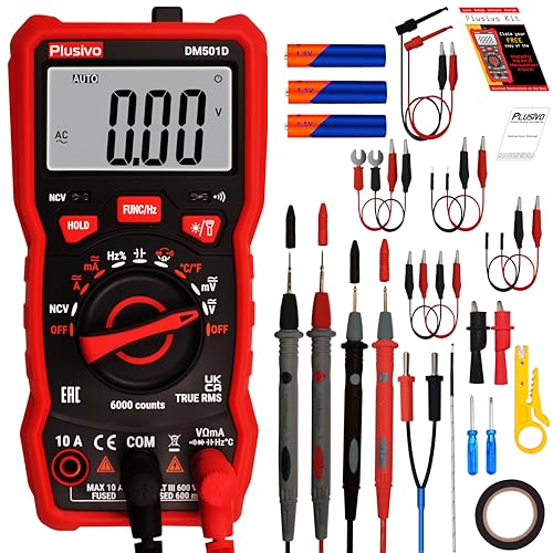 Multimeter 6000 Counts Digital Multimeter Auto Ranging TRMS AC DC Voltmeter Ohm Volt Amp NCV Diode Tester; Measures Voltage Current Resistance Temperature Frequency Buzzer with Test Leads, Probes