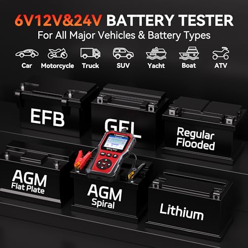 KONNWEI KW331 Car Battery Tester 6V/12V/24V with Cloud Report 10-2000CCA Lead-Acid, AGM, Lithium Battery Tester Automotive Alternator Tester Cranking Charging System for Car Truck Motorcycle Boat