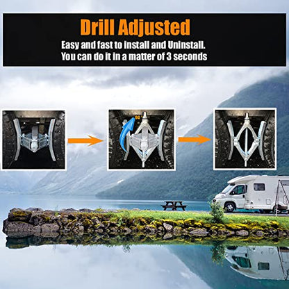 Camper Wheel Chock, Heavy Duty Rotatable X Shaped Stabilizer for RV Trailer (Drill Adjusted), 2 Sets of Tire Lock Chocks (Patented)