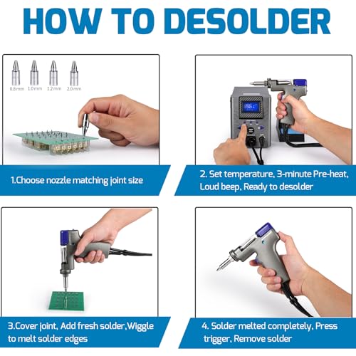 WEP 948D-I 110W High Power Desoldering Station with 4 Desoldering Nozzles, Temperature-Controlled with 3 Pre-set Channels, Tiltable Display, ESD-Safe